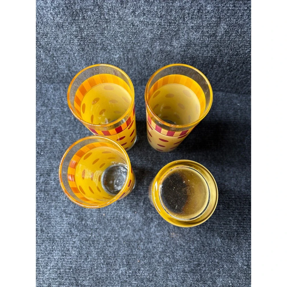 Vintage Libbey Highball Glasses Set of 4 Red Polka Dot Yellow Striped Retro MCM‎